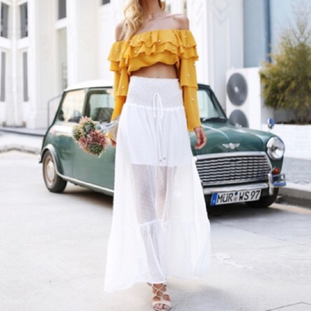 ‘Dalila’ White Boho Maxi Skirt